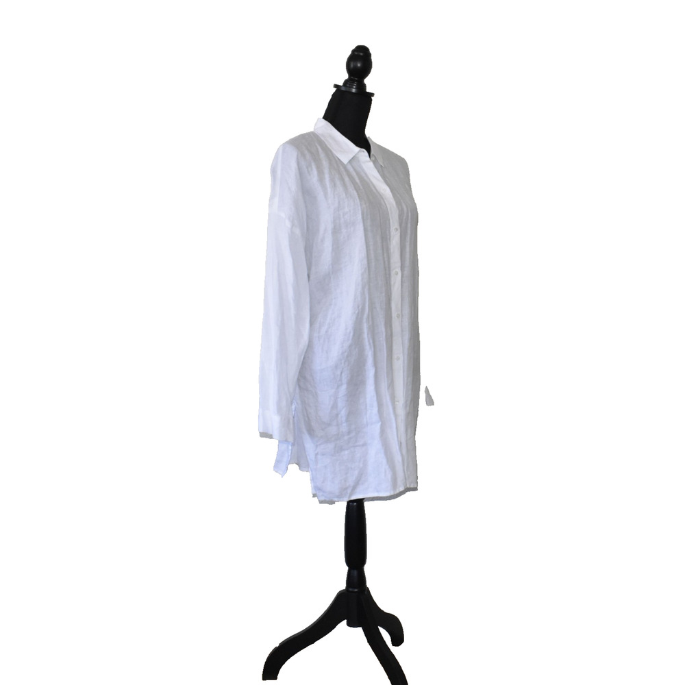 A6 Auth EILEEN FISHER White Organic Linen Classic Collar Long Shirt Dress Sz XL - Picture 3 of 7